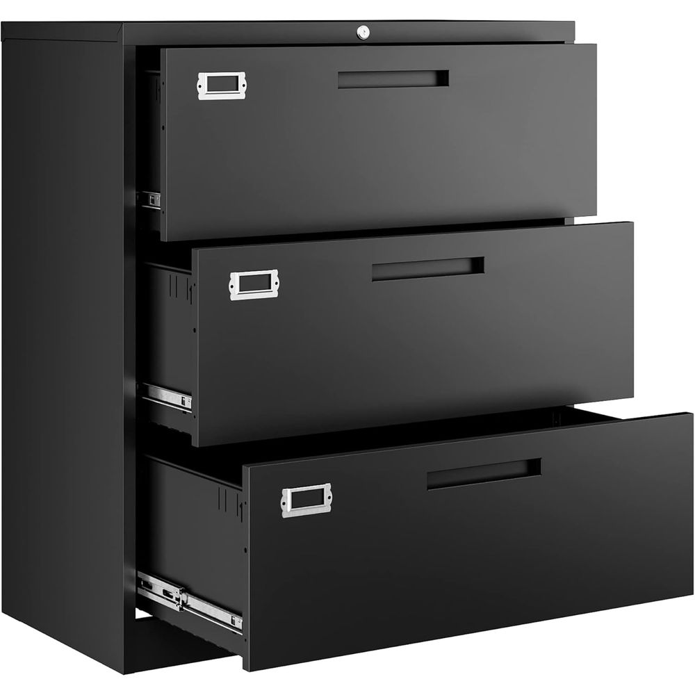 File Cabinet Lateral - Zwarte metalen archiefkast met 3 laden,