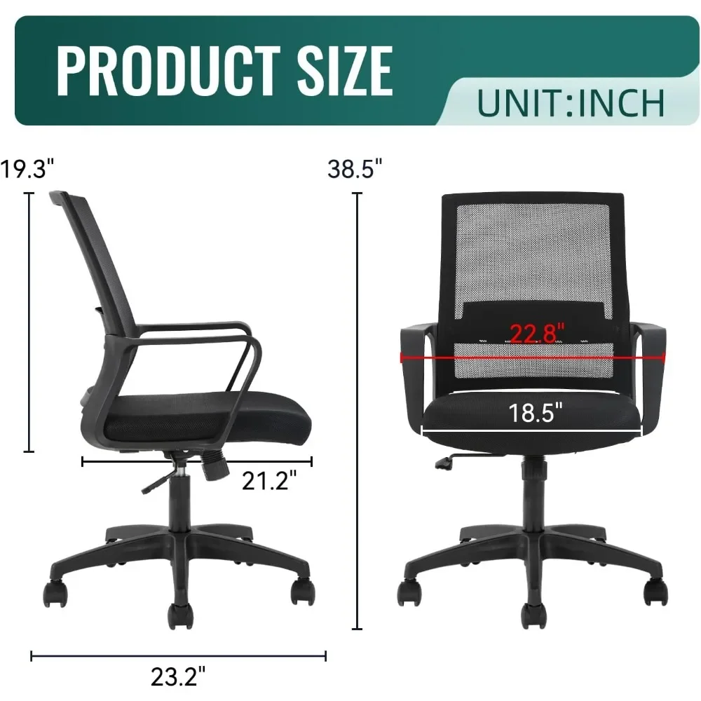 Task Chair Mid Back - Ergonomische bureaustoel, mesh-computerstoel met middenrug, lendensteun,