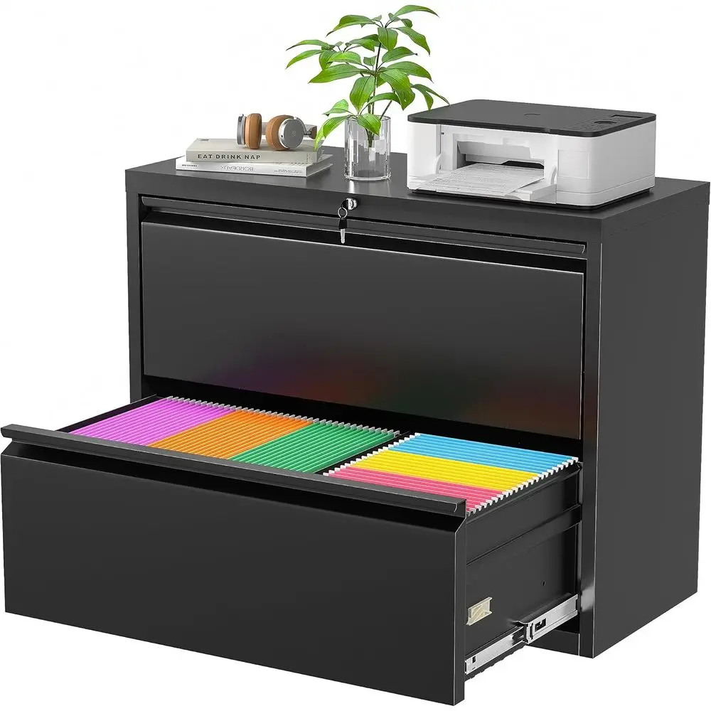 File Cabinet Lateral - Zwarte zijdelingse archiefkast met slot, metaal,