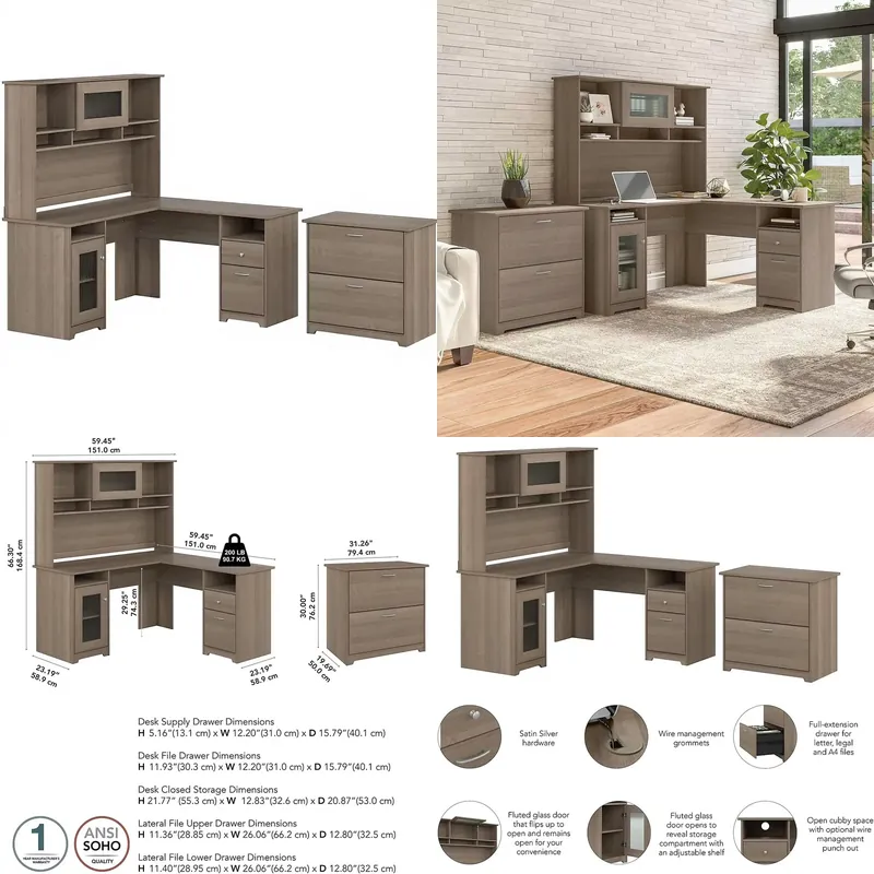 File Cabinet Lateral - Amerikaans L-vormig bureau voor thuiskantoor met