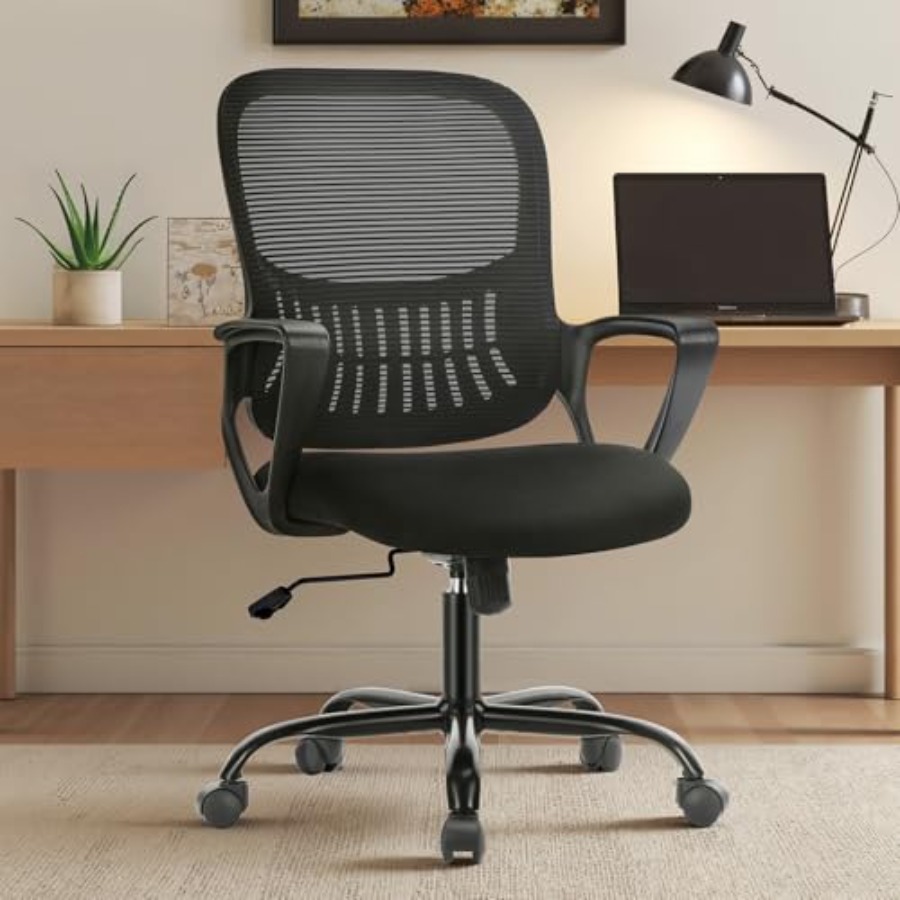 Task Chair Mid Back - Thuiskantoorstoel, ergonomisch mesh-bureau met middelhoge rugleuning