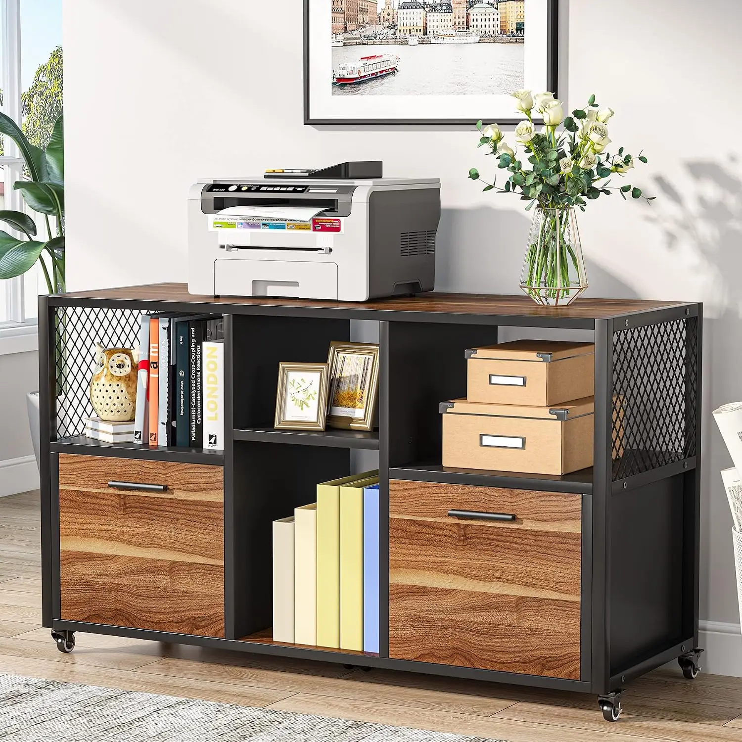 File Cabinet Lateral - 2-laden houten archiefkast, moderne mobiele zijdelingse