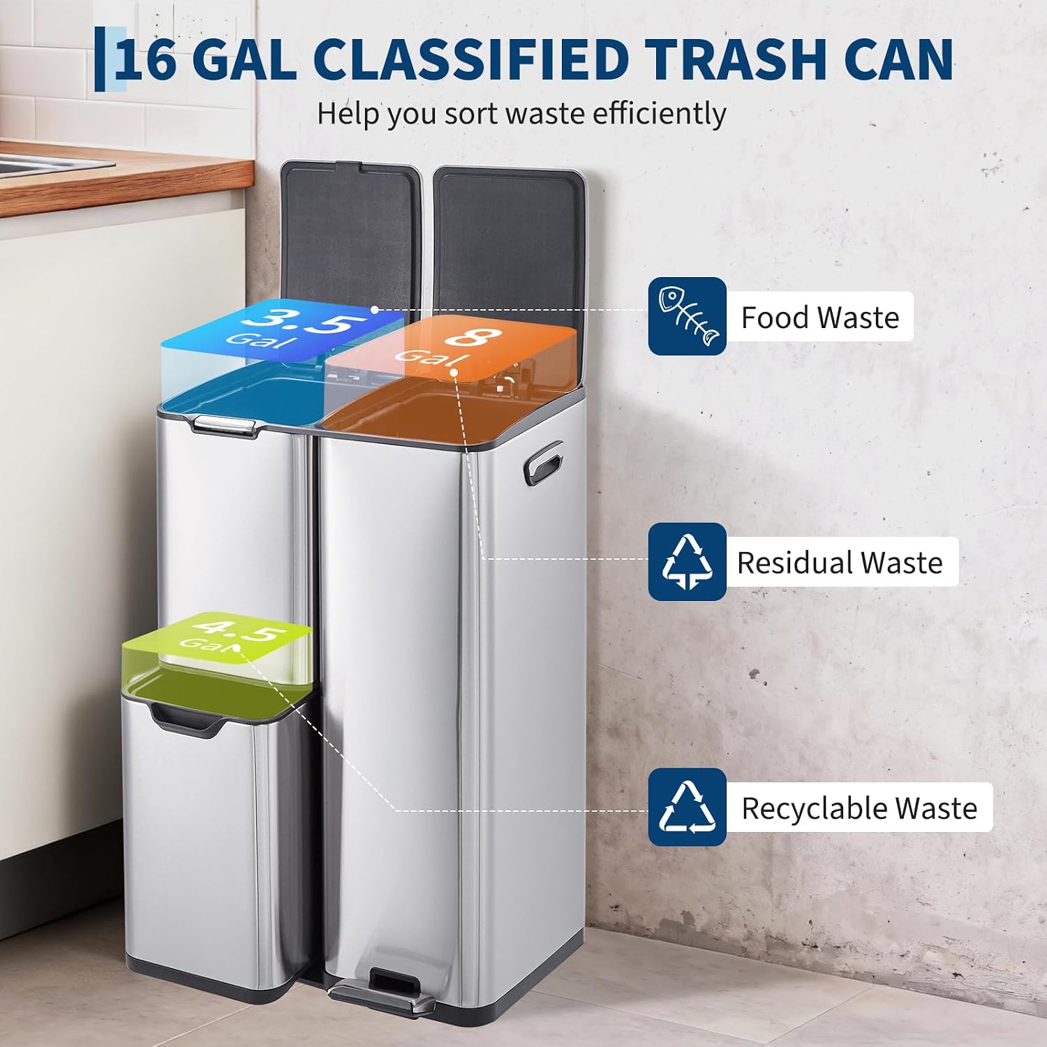 Afvalbak RVS Keuken Prullenbak - Office Furniture Recycling recensie en prijs